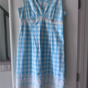 Lilly Pulitzer Sky Blue and White Checkered Dress with Lace